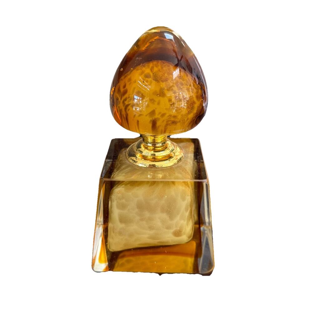 Vintage Papyrus Gold Amber Art Glass Perfume Bottle Abstract Vanity Modernist‎